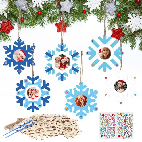 DKINY Weihnachten Holzfotorahmen für Kinder Schneeflocken Bilderrahmen aus Holz zum Basteln und Bemalen Weihnachtliche Holzbastelset und Fotos ankleben Geschenk für Kinder Weihnachten Neujahr Winter von DKINY