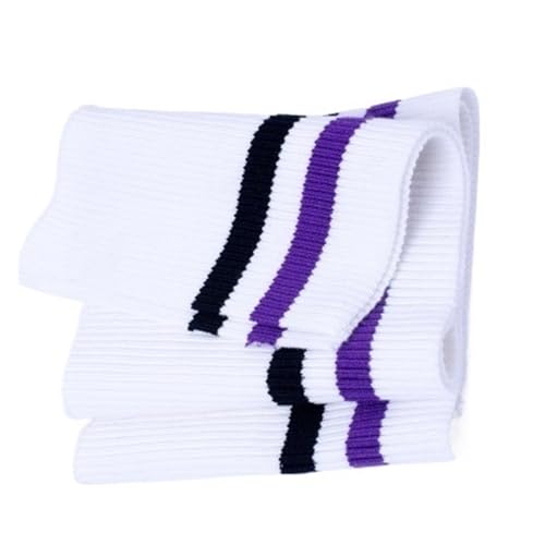 DKJAHSEK Stretch Strickbündchen Big Rib 700 g/m² Baumwolle 15 x 80 cm Dicker Stretch-Streifen-Strickstoff for DIY-Nähen, Bund, Leistenbündchen, Halsband, Jacken Für Bund, Nackenban(WhiteBlackPurple) von DKJAHSEK