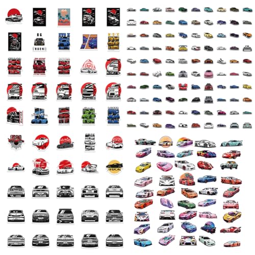 Sportwagen Aufkleber,200 Stück Racing Cars Aufkleber,Cartoon Vinyl Sticker Set Auto Wasserdichte Aufkleber für Laptop Skateboard Koffer Motorrad Fahrrad Skateboard Geeignet für Kinder Erwachsene von DKLQXCE