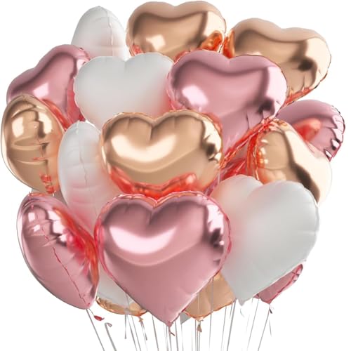 26 Stück Herz Folienballon Rosa 18 Zoll,Rosa Herz Folienballons, Herzballons Dekoration Rosa Herz Folienballons für Geburtstag Weiß Rosa Roségold Hochzeit Dekoration Valentinstag Deko und Hochzeit von DKLQXCE