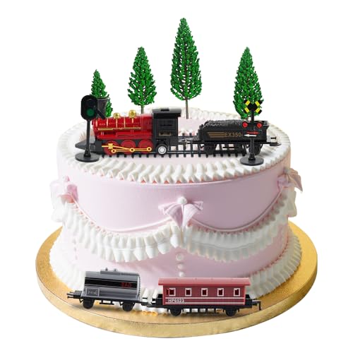 11 Stück Eisenbahnspielzeug Vintage-Spielzeug, Zug Kuchen Dekorationen Mini Zug Spielzeug,Dampfzug Thema Geburtstag Party Supplies Zug Bäume Kunststoff Modell Bäume Holzeisenbahn für Jungen Kinder von DKLQXCE