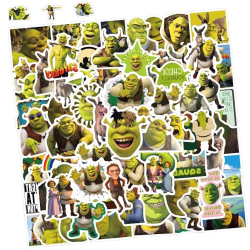 Shrrek Aufkleber, DKLQXCE 120 Stück Shrrek Stickers, Shrrek Vinyl Aufkleber Niedliche Film Anime Wasserdichter Aufkleber für Kinder Laptop Tablet Scrapbook Ordner Gepäck Skateboard von DKLQXCE