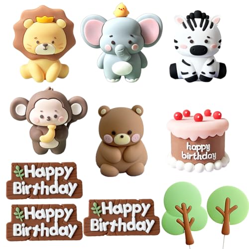 Tier Kuchen Dekoration, 11 PCS Tier-Kuchenaufsatz, Geburtstag Party Zubehör Tier Cupcake Dekoration DIY Geburtstag Tortendeko Cartoon Kuchendeckel für Babyparty Kinder Geburtstag von DKLQXCE