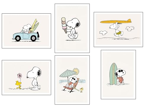 DKORARTE Set 6 Stück A3 Wandsticker Wandbilder Dekoration Wohnzimmer Modern Schlafzimmer Zimmer Ohne Rahmen Kinder Zeichnungen Plüschtiere Snoopy (41 x 29,7 cm) von DKORARTE