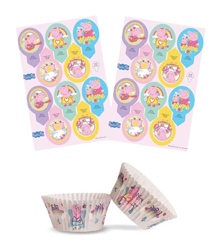 DKZBR Peppa Wutz Set 20x Essbare Muffinstecker+ 25x Muffinförmchen mit Peppa Pig Motiven - Deko für Muffins und Cupcakes zum Kindergeburtstag von DKZBR