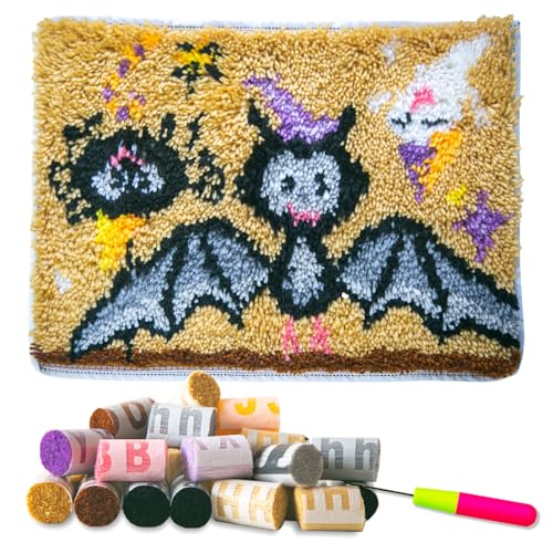 Knüpfhaken-Set für Halloween, DIY, Überwurf, Teppich, Kissenbezug, Fledermaus mit Muster, bedruckt, 50,8 x 38,1 cm von DL-YTG