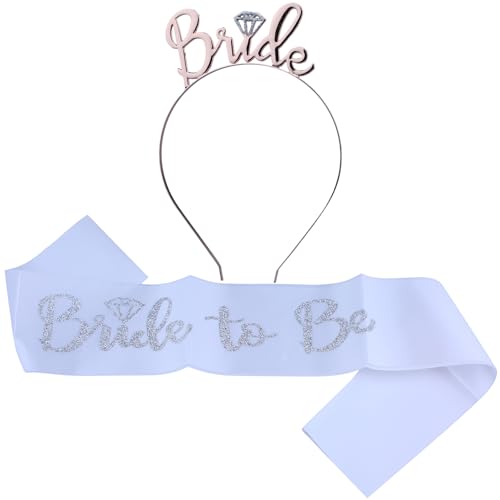 DLBTWDOYLS Braut Hochzeit Accessoires Set, Zukunft Braut hell Silber Logo Zeremonie Gürtel, Glitzer Krone, weibliche Junggesellenabschied Geschenke, Hochzeit Foto Requisiten (Rotgold) von DLBTWDOYLS