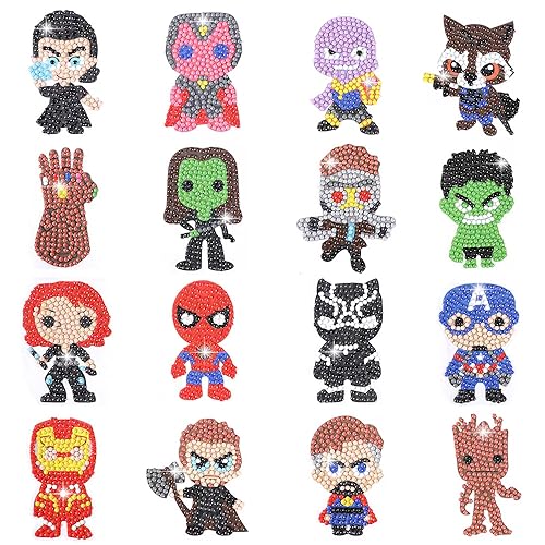 16 Stück The Avvengers Diamond Painting Set für Kinder, Cartoon Theme Diamond Painting Sticker, 5D DIY Diamant Malerei, Aufkleber Kit Diamant Malerei Kits für Aufkleber Kinder Geburtstagsgeschenk von DLFSECOLI