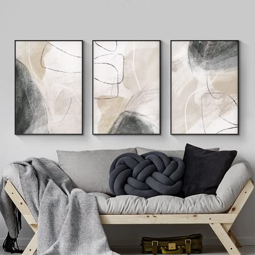 DLKAJFK Beige Grau Leinwand Gemälde Abstrakte Aquarell Minimaler Kunstdruck Malerei Skandinavisches Modernes Wandbild Wohnzimmer Wohnkultur,Rahmenlos (40x60cm*3) von DLKAJFK