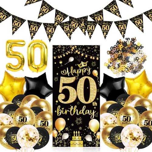 50 Geburtstag Deko für Frauen Mann, DLLUN 50 Geburtstagdeko Folienballons Luftballons, Konfetti Tischdeko Deko 50. Geburtstag Frauen, 50th Happy Birthday Banner Party Deko von DLLUN