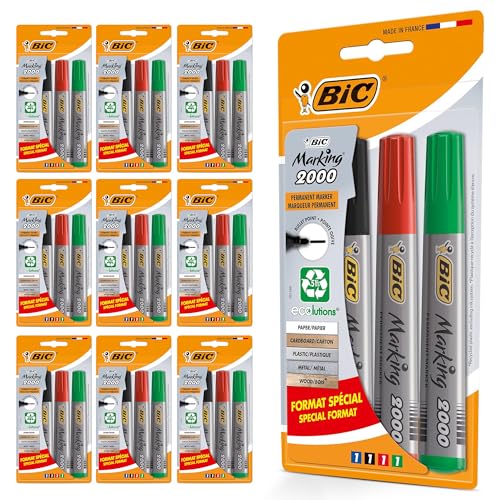 BIC 2000 Marking Bullet Tip Permanent Marker Bold Black Ink, Quick Drying, Non Toxic Fade & Water Resistant Durable for Office, School, Home and Industrial Use - Multipack (10) von DLM Direct