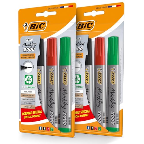 BIC 2000 Marking Bullet Tip Permanent Marker Bold Black Ink, Quick Drying, Non Toxic Fade & Water Resistant Durable for Office, School, Home and Industrial Use - Multipack (2) von DLM Direct