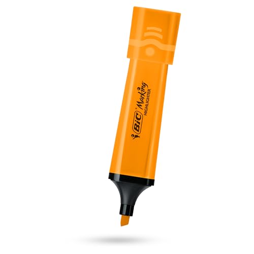 BIC Marking Textmarker Flach Textmarker Marker Kunststoff Textmarker Stift mit fluoreszierender Orange Neon Tinte Textmarker Stifte für glatte Noten, präzise Highlighter, ideal für Schule und Büro (1 von DLM Direct