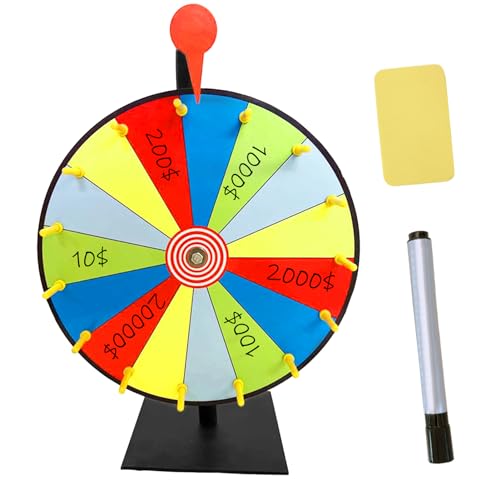 DLSIN Preisrad Spinner, Drehteller Glücksrad, 15 Slots Preisrad mit Marker und Radiergummi, Preisrad Stativ Bodenständer, Rad Spinner Ständer für Karneval Messe von DLSIN