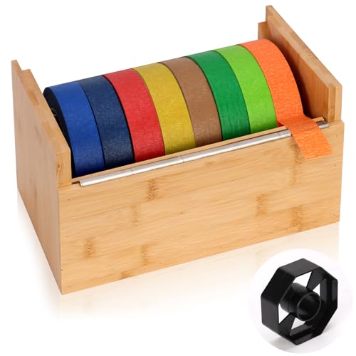 Holzabroller für Bastelband, Maler, Klebebandabroller, Multirollen-Klebebandhalter, Washi-Tape-Abroller mit 8 Stück, 7,6 cm Kern für Abdeckband, Wärmeband, Küche, Schule (kein Klebeband) von DLUGOPIS