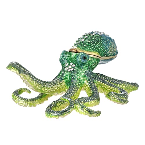 Handbemalte Emaille-Oktopus-Schmuckschatulle, aufklappbarer Schmuck-Organizer mit Kristallen, Ring-Ohrring-Aufbewahrung, einzigartige Heimdekoration, Figur, Andenken, handgefertigt, Ornament (Krake) von DLXK