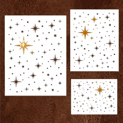 Set mit 3 Twinkle Star Schablonen - Wiederverwendbare Sterne Schablone zum Malen an Wand, Holz, Leinwand, Fliesen, Stoff und Möbeln - Großer Musterstil für Heimdekoration und Basteln von DLY LIFESTYLE