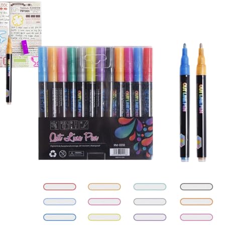 Double Outline Markers, 13.3 cm Drawing Outline Double Pens Marker, Self Outline Markers Double Pen for Art Crafts, Rock Painting & Art Supplies, Sketching and Drawing Making von DMAIS