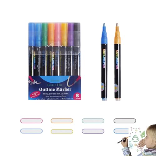 Double Outline Markers, 13.3 cm Drawing Outline Double Pens Marker, Self Outline Markers Double Pen for Art Crafts, Rock Painting & Art Supplies, Sketching and Drawing Making von DMAIS