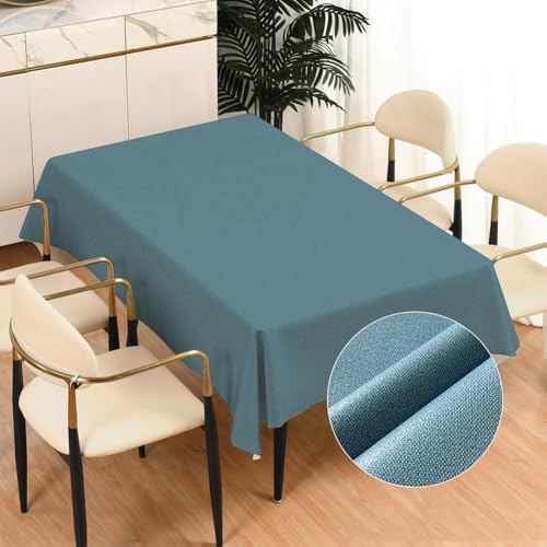Robuste Vinyl-Tischdecke, rechteckig, wasserfest, Kunststoff-Tischdecke, rechteckige Tischdecke mit Baumwoll- und Leinenstruktur, abwischbare PVC-Tischdecke für den Außenbereich 100 * 160CM blau von DMBAOD