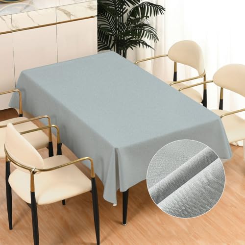 Robuste Vinyl-Tischdecke, rechteckig, wasserfest, Kunststoff-Tischdecke, rechteckige Tischdecke mit Baumwoll- und Leinenstruktur, abwischbare PVC-Tischdecke für den Außenbereich 100 * 160CM grau. von DMBAOD