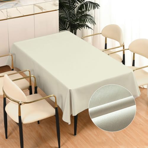 Robuste Vinyl-Tischdecke, rechteckig, wasserfest, Kunststoff-Tischdecke, rechteckige Tischdecke mit Baumwoll- und Leinenstruktur, abwischbare PVC-Tischdecke für den Außenbereich 140 * 180cm beige von DMBAOD