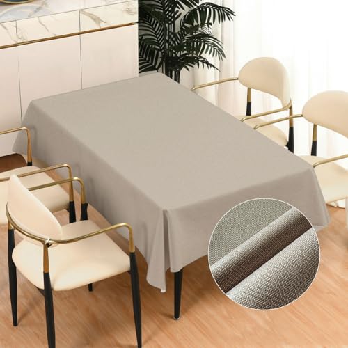 Robuste Vinyl-Tischdecke, rechteckig, wasserfest, Kunststoff-Tischdecke, rechteckige Tischdecke mit Baumwoll- und Leinenstruktur, abwischbare PVC-Tischdecke für den Außenbereich von DMBAOD