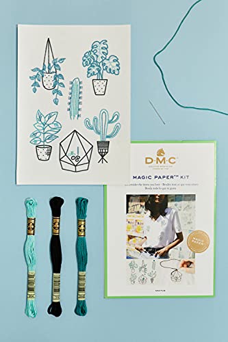 DMC - Magic Paper Cactus Collection Set in traditioneller Stickerei | Enthält 1 Magisches Blatt A5, Faden, Nadel und Erklärungen – Einfache und schnelle Anpassung von DMC