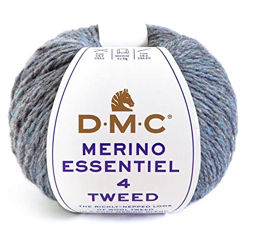 DMC Wolle Strickgarn Handstrickgarn Merino Essentiel 4 Tweed, soft merino blend mit Merinowolle (904 blau) von DMC