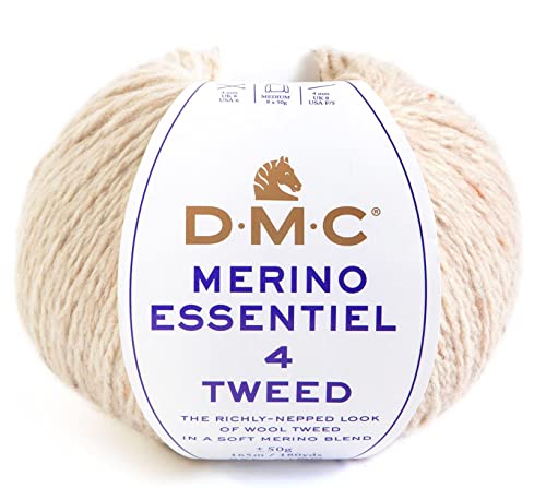 DMC Wolle Strickgarn Handstrickgarn Merino Essentiel 4 Tweed, soft merino blend mit Merinowolle (911 natur) von DMC