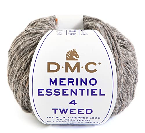 DMC Wolle Strickgarn Handstrickgarn Merino Essentiel 4 Tweed, soft merino blend mit Merinowolle (913 grau) von DMC