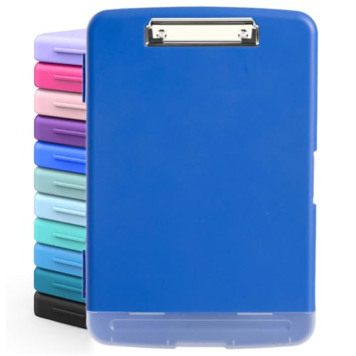 DMFLY Klemmbrett mit Aufbewahrung, robuste Clipboards mit Stifthalter, A4 Kunststoff-Klemmbretter mit Fach, starke Klemmbretter mit niedrigem Profil-Clip, ideal für die Arbeit (Blue) von DMFLY