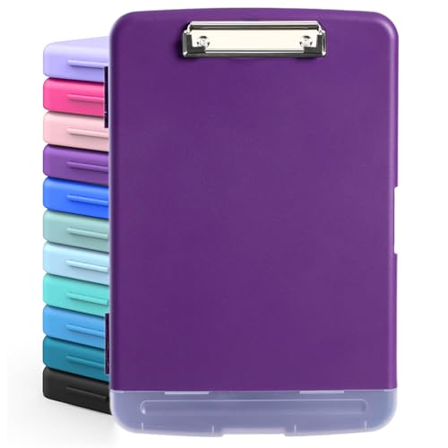 DMFLY Klemmbrett mit Aufbewahrung, robuste Clipboards mit Stifthalter, A4 Kunststoff-Klemmbretter mit Fach, starke Klemmbretter mit niedrigem Profil-Clip, ideal für die Arbeit (Purple) von DMFLY