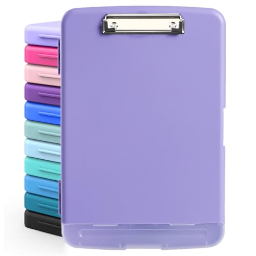 DMFLY Klemmbrett mit Aufbewahrung, robuste Clipboards mit Stifthalter, A4 Kunststoff-Klemmbretter mit Fach, starke Klemmbretter mit niedrigem Profil-Clip, ideal für die Arbeit (Light Purple) von DMFLY