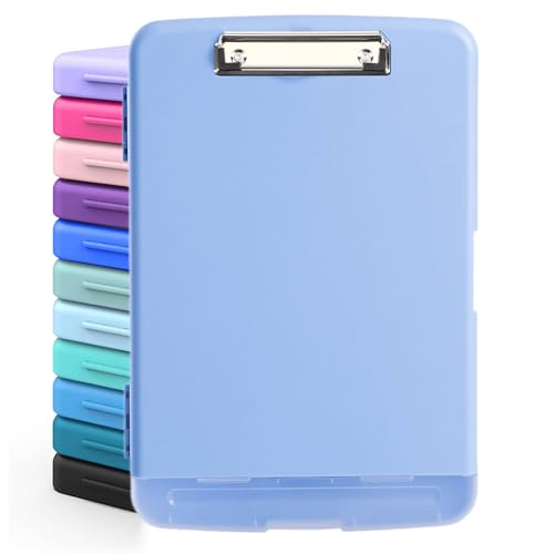 DMFLY Klemmbrett mit Aufbewahrung, robuste Clipboards mit Stifthalter, A4 Kunststoff-Klemmbretter mit Fach, starke Klemmbretter mit niedrigem Profil-Clip, ideal für die Arbeit (Light Blue) von DMFLY