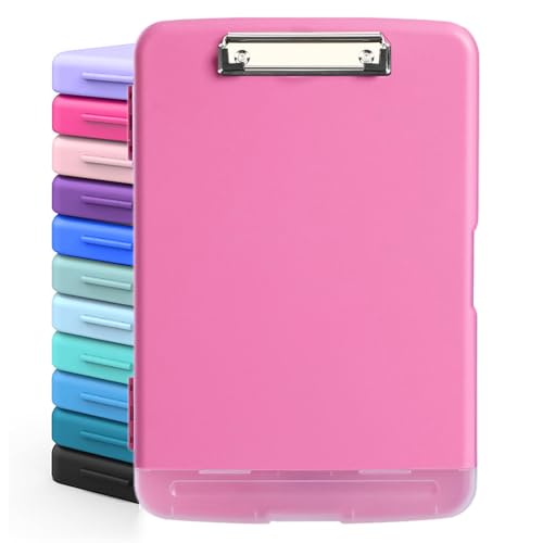 DMFLY Klemmbrett mit Aufbewahrung, robuste Clipboards mit Stifthalter, A4 Kunststoff-Klemmbretter mit Fach, starke Klemmbretter mit niedrigem Profil-Clip, ideal für die Arbeit (Pink) von DMFLY