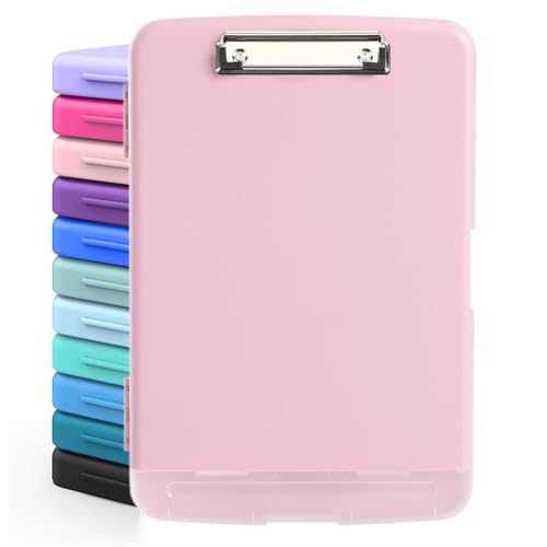 DMFLY Klemmbrett mit Aufbewahrung, robuste Clipboards mit Stifthalter, A4 Kunststoff-Klemmbretter mit Fach, starke Klemmbretter mit niedrigem Profil-Clip, ideal für die Arbeit (Light Pink) von DMFLY