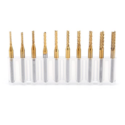 Wolframkarbid-Schaftfräser-Gravierbit-Set für CNC-Frässtifte, beschichtet, 1,5 mm bis 3,175 mm, 10 Stück von DMLENGOIN