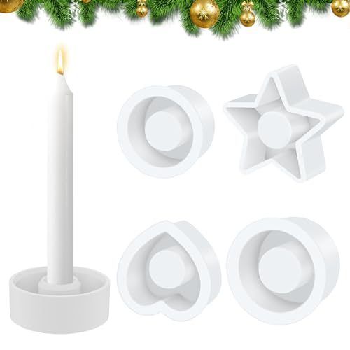 DMNQ 4 Stück Silikonform Kerzenhalter 3D Silikon Gießform Kerzenhalter Silikonformen Gießformen Weihnachten Kerzen Formen Stern für Kerzenständer Tablett Silikonformen Gießformen von DMNQ