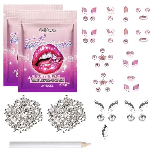 Zahnschmuck,Zahnstein Schmuck,Zahnschmuck Set,Zahnsteine,Zahnkristall,Zahnstein Zahnverzierungen,Shining Smile DIY Tooth Gem Kit,mit Strasssteine Und Pferdeaugen-Bohrer von DMNQ