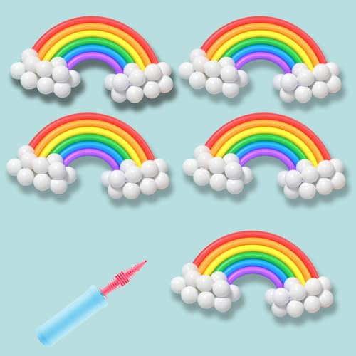 DIY 260 Regenbogen Ballons Girlande Kit 36 PCS bunte lange Ballons + 100PCS weiße Latex-Ballons mit Ballonpumpe, Fisch Draht für Regenbogen-Thema Party Kinder Geburtstag Tier Party Dekorationen von DMSESRLS