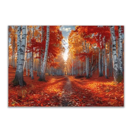 DMZPKZB Leinwand-Wandkunst mit Naturszenen.Malerische Wanddekoration Pfad im Herbstwald Schicke Leinwand-Wandkunst für das Heimbüro-50x70cm Ungerahmt von DMZPKZB