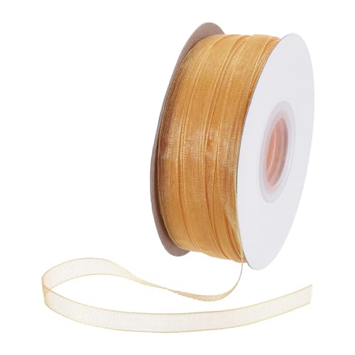 DMiotech 100 Yards Organza Band 1/4 Zoll Gold Champagner Chiffon Band Schimmernde Transparente Geschenkband für Blumensträuße Hochzeit Geburtstag DIY Dekoration von DMiotech