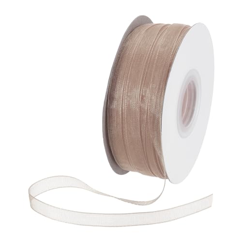 DMiotech 100 Yards Organza Band 1/4 Zoll Silber Braun Chiffon Band Schimmernde Transparente Geschenkverpackungsbänder für Blumensträuße Hochzeit Geburtstag DIY Dekoration von DMiotech