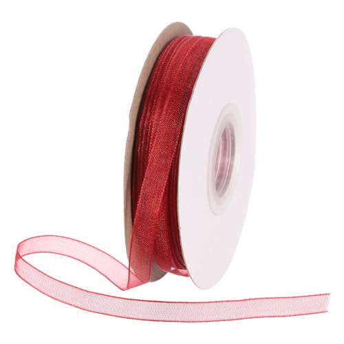 DMiotech 50 Yards Organza Band 1/4 Zoll Dunkelrotes Chiffonband Schimmerndes Transparentes Geschenkband für Blumensträuße Hochzeit Geburtstag DIY Dekoration von DMiotech