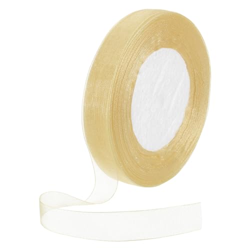 DMiotech 50 Yards Organzaband 5/8 Zoll Champagnerfarbenes Chiffonband Schimmerndes transparentes Geschenkverpackungsband für Blumensträuße Hochzeit Geburtstag DIY Dekorieren von DMiotech