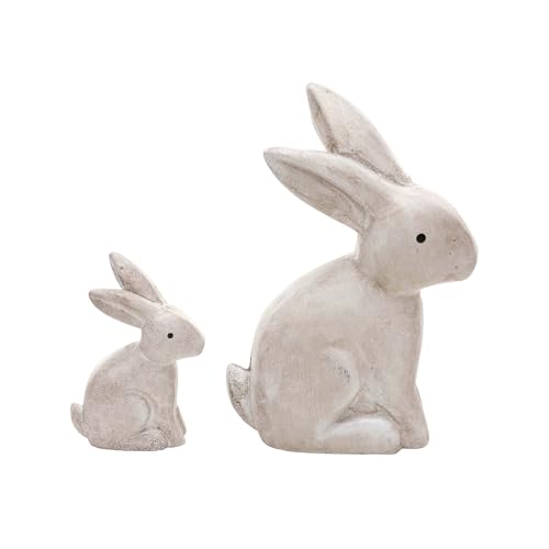 DN DECONATION 2 Stück Osterhasen Figuren aus Holz, Statische Hase Deko für Ostern & Frühling, Moderne Holzfiguren Osterdeko für Tisch, Fensterbank, Geschenkset 7.6x9.5cm und 12.7x17.8cm von DN DECONATION