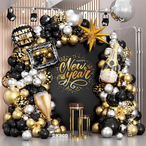 128 Stück Gold Silber Schwarz Happy New Year Ballongirlande Bogen Kit von DNBOD