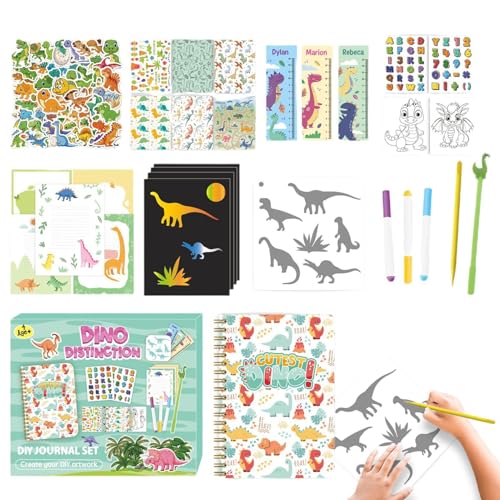 Album-Tagebuch-Set, handgefertigtes Tagebuch-Set | Bastelset für Kinder mit Scrapbook-Aufklebern - Tagebuch mit Dinosaurier-Aufklebern mit niedlichen Dinosauriermotiven für von DNCG