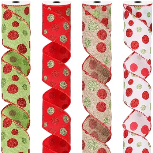 Burlap Wired Ribbon, Ribbon For Christmas, Multipurpose Holiday Ribbon Christmas Craft Supplies, Tree Topper Bow, Present Wrapping Ribbon 4 Rolls Craft Ribbon For Trees Wreath Stairs Window von DNCG